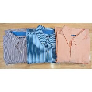 Chaps Mens Easy Care Button Down Shirt Lot 3 Large Blue Maroon Stripe Peach